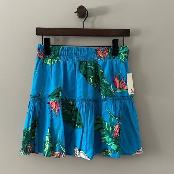 SO TURQUOISE BLUE TIERED MINI SKIRT WITH ELASTIC WAIST SIZE MEDIUM - Picture 1 of 5